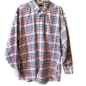Tommy Hilfiger Mens Plaid Button Shirt Size 17 34/35 Preppy Non Iron Minimalist